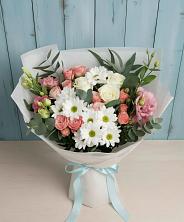 Букет цветов из:  Розы, Лизиантусы и Хризантемы в Заречный