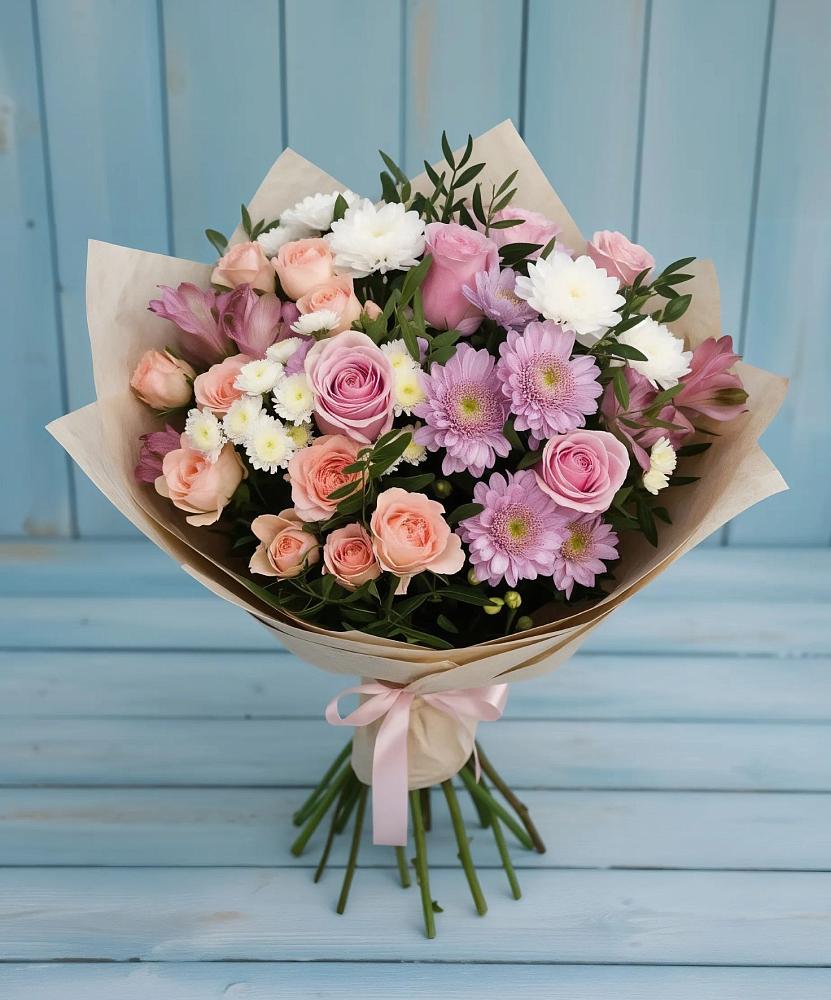 Букет цветов из: Хризантемы, Розы и Альстромерии в Заречный