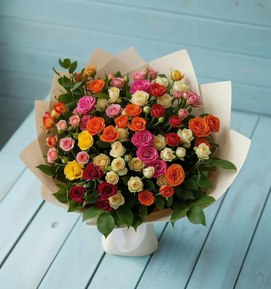 Букет Микс из разноцветных кустовых роз в Заречный