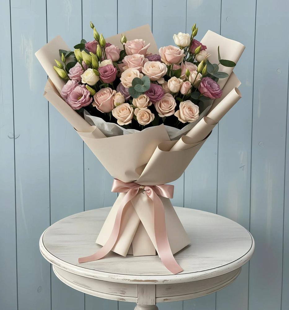 Букет цветов из: Розы и Лизиантусы в Заречный